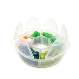 Honbay 2PCS 6 Compartment Round Shape Clear Small Plastic Storage Box Pill Box Fishing Box Jewelry Organizer Box Bead Containers for Travel or Daily Use