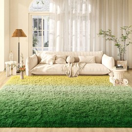 Zedrew Green-Yellow Area Rugs Fluffy Carpets, 6x9 Feet Extra Large Plush Rug for Bedroom Living Room, Rectangular Modern Rug for Kids Girls Children Room, Shaggy Rug for Home Decor