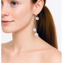 Gold Pearl Dangle Earrings for Women Lightweight Dainty Long Dangle Tassel Earrings Hypoallergenic, Cute Statement Freshwater Cultured Hoop Gold Earring Gifts