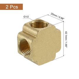 uxcell Brass 4 Way Pipe Fitting, G1/2" Female Barstock Cross Fitting Pipe Adapter for Water/Fuel/Air Transport Connect Pipelines