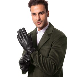 vislivin Winter Gloves Men's Leather Gloves Full Hand Touchscreen Gloves Warm Leather Gloves, black