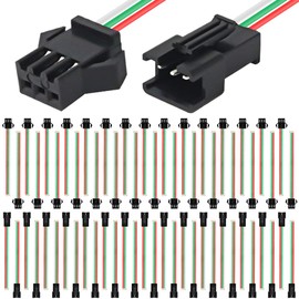 Xiatiaosann JST SM 3 Pin Connectors for WS2812B WS2812 WS2811, 22AWG LED Male/Female Connector Adapter Open Wire (60 Pcs)