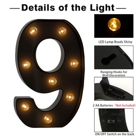 Light Up Numbers 9 Black Light Up Letters Marquee Number Marquee Letters for Wall Decor 90th Birthday Decorations for Women Living Room Decor Aesthetic Retirement Party Decorations Party Lights