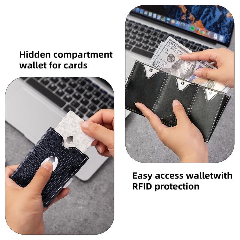 LIULIHUA LLH Leather Trifold Wallet - RFID Blocking with Stainless