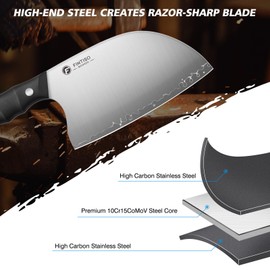 FINTISO Meat Cleaver Knife, 6.5 Inch Sharp Serbian Chef Knife, Kitchen Knives with 5-Layer High Carbon Stainless Steel for Meats Vegetables, Butcher Knife with Ergonomic Full Tang G10 Handle