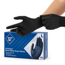 100 Guantes de Nitrilo Negro Safety Zone - Alta Calidad - Sin Látex, Resistentes y Desechables - Uso Profesional (Grande)