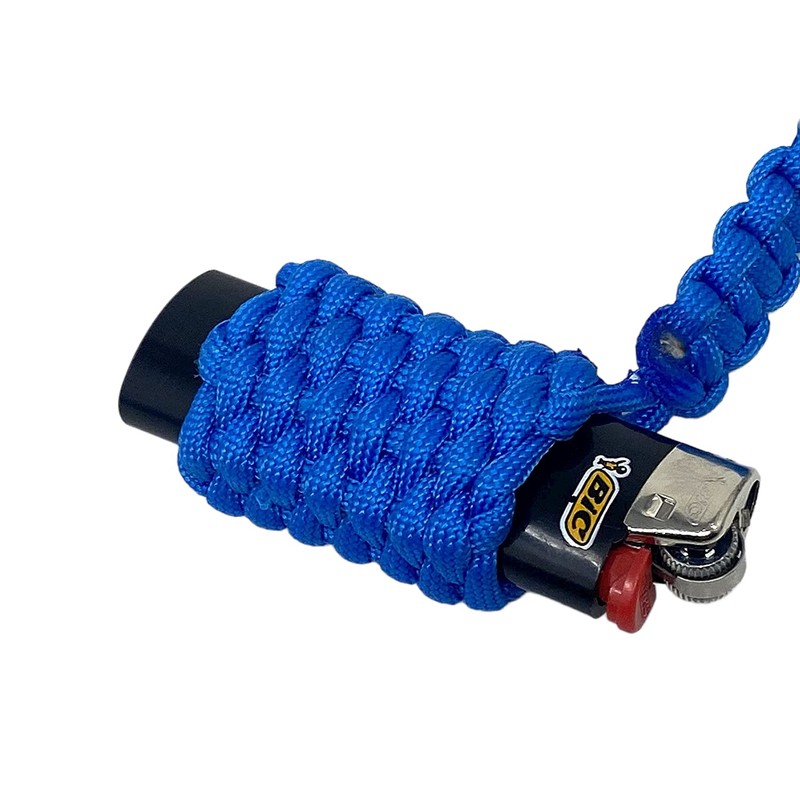 Paracord key chain lighter carabiner black and blue