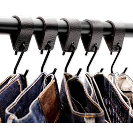Brute Strength - Multifunctional Leather S-Hooks - Black - 2 Pieces - S Shaped Hooks - Coat Hook - for Kitchen, Bathroom, Bedroom and Office