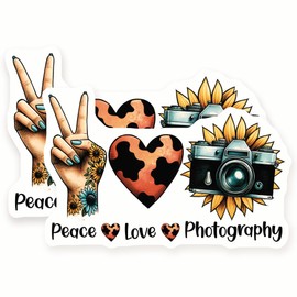 Photography Magnets - Peace Love - Photographer Decor - Camera - 2 Pack - 5" Wide Design - Sticks to Fridges, Lockers, Toolboxes & More - Made in USA - AQM2833