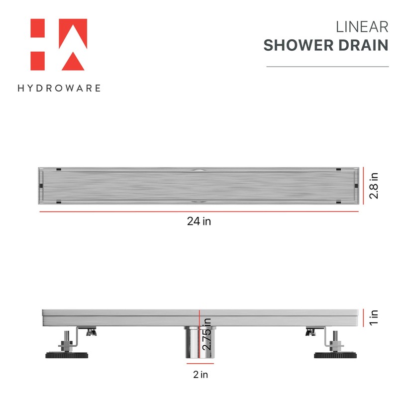Hydroware Linear Shower Drain with Tile Insert Grate, Stainless Steel