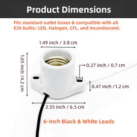 ANXINZENITH 4-Pack E26 Ceramic Light Sockets - 600V 660W Heat-Resistant Lamp Holder with 2-Hole Flange Mount & 6" 18AWG Wire for Garage/Closet Ceiling Lighting (White)