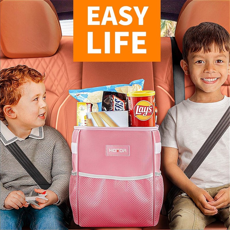 HOTOR Car Trash Can with Lid and Storage Pockets -
