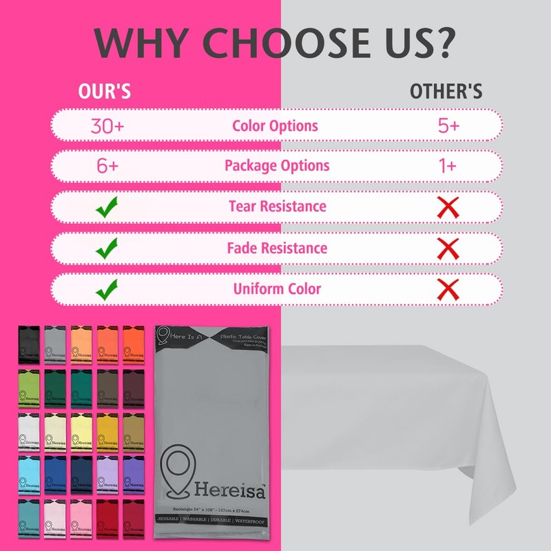 Hereisa Disposable Plastic Tablecloth Silver 54x108 Inch, 5-Pack Waterproof Rectangular