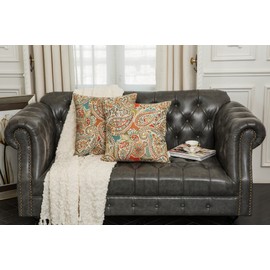 Mika Home Pack of 2 Decorative Accent Throw Pillow Cover Sham Cushion Case,Paisley Pattern,20x20 Inches,Red Teal Cream Multicolor