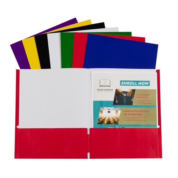 C-Line Two-Pocket Paper Portfolio, 1 Case of 100 Folders, Assorted Colors (05300-100)