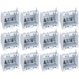 LEONLITE 12 Pack 2 Gang Old Work Electrical Outlet Box, Two Gang Ultra-deep 25 Cubic Inch Device Box, PVC Electrical Junction Box for Switch, GFCI, Duplex Receptacle, Outlet Box, ETL Listed, Gray