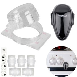 Cooker Child Lock Set, 7 Pack, Cooker Knob Cover and Oven Door Fuse, in Transparent and Black, for Rotary Knobs with Max. Diameter 41 x 33 mm, Minimum 51 mm Knob Spacing, Cooker Door, Baby Lock Button