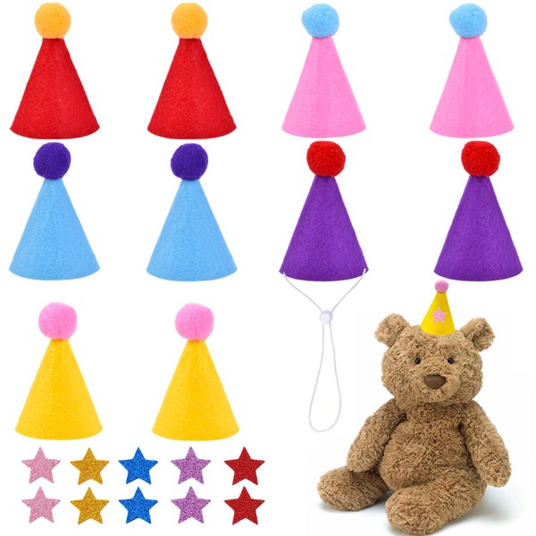 Y-YUEMY 10Pcs Mini Party Hats for Stuffed Animals, Felt Tiny
