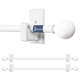 TKZTKZ No Drill Curtain Rod with Adhesive Bracket,Adjust 36-88",White,2Pack