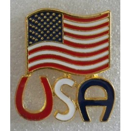 USA and large flag pin, gold plated, made in the USA,