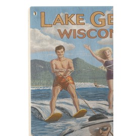 Lake Geneva, Wisconsin, Water Skiing Scene Birch Wood Wall Sign (10x15 Rustic Home Decor, Ready to Hang Art)