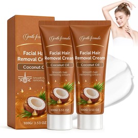 2PCS Coconut Oil Formula Hair Removal Cream,Plant Extract Facial Hair Removal Cream for Effective Hair Removal,Coconut Oil Based Gentle Body Hair Remover Cream,Suitable for All Skin Types 100g/3.53 OZ