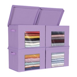 Univivi Foldable Fabric Storage Boxes Large Storage Bins with Lids [4-Pack] Collapsible Storage Cubes Organizer Containers Organization Baskets for Home, Bedroom, Closet (Purple, 17“ x 12” x 12")