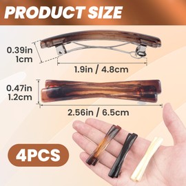 VARMDUKKE 4 PCS Small French Hair Barrettes, 2.5 Inch Curved Tortoise Shell Hair Clip for Women, 4 Colors Glossy Flat Rectangle Hair Accessories for Thin, Thick, Long Hair