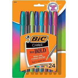 BIC Cristal Xtra Bold - Bolgrafos de punta gruesa (1.6mm) para lneas vvidas y dramticas, colores surtidos, paquete de 24 unidades, bolgrafos de tinta 