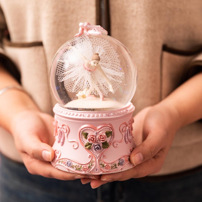 Ballet Dancer Snow Globe Music Box with LED Lights, Dancing