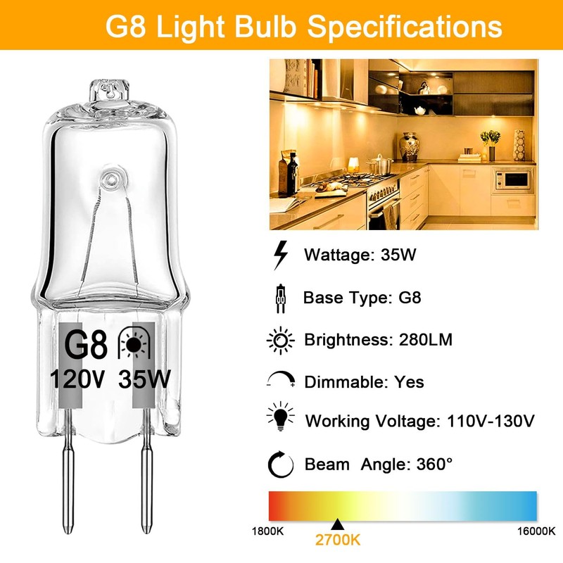 G8 Halogen Bulb 35W 120V T4 JCD Type G8 Base