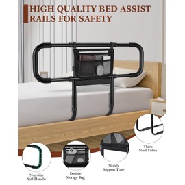 Bed Rails for Elderly Adults Safety, Extended Bed Assist Rail for Seniors with Motion Sensor Light - Adjustable Side Bed Guard Rails Handle Support Bar with Storage Bag, Fit King Queen Full Twin Beds