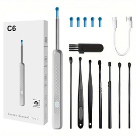 Ear Wax Removal Tool with Camera, 1 Set Portable Type-c Rechargeable Ear Cleaner, Waterproof Endoscope Ear Cleaning Tool, Ear Cleaners with Cameras White - Color: Black