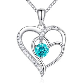 NINAMAID 925 Sterling Necklace Women's Silver Chain Heart Women's Necklaces for Women Birthstone Chain Women's Silver Jewellery Women's Engagement Gifts for Women Girlfriend with 5A Cubic Zirconia,