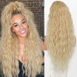 Long Braid Curly Ponytail Extensions 66 cm Synthetic with Drawsting Ponytail Extension Hairpiece for Women (27-613 Blonde)