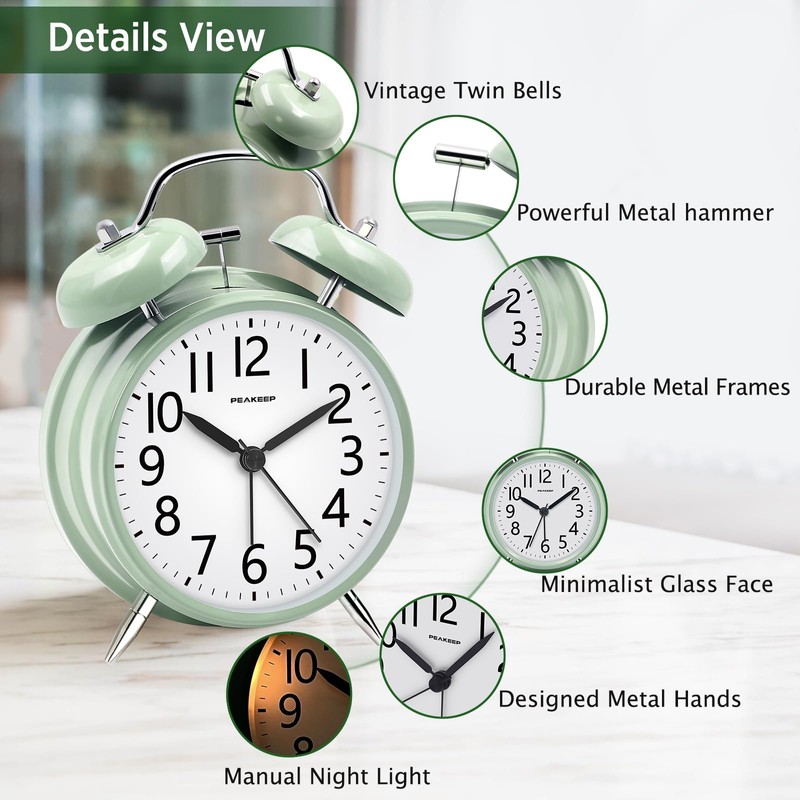 Peakeep Loud Battery Alarm Clock for Heavy Sleepers Adults Kids,