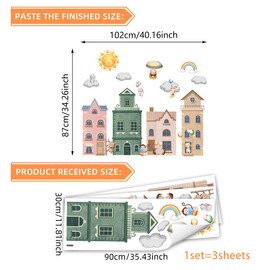 Cartoon House Wall Stickers, Removable Wall Decals, Rainbow, Sun, Clouds, Animals,Cute Animals Foxes, Rabbits, Bear,Baby,Nursery Boys Girls Room Children's Room Wall Decorations