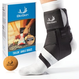BioSkin TriLok Ankle Brace with Massage Ball - Ankle Brace for Women & Men, Sprained Ankle, Plantar Fasciitis Relief, Foot Arch Support, Peroneal Tendonitis Relief, & PTTD Support