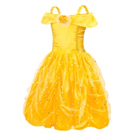 KumSoomliy Girls Princess Belle Costume Dress Yellow Childs Sleeveless Fancy Party Beauty and the Beast Dresses Birthday Fairy Tale Role Play Cosplay Outfit Yellow Age 7-8 Years