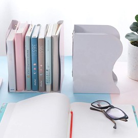 Qualsen Book Ends Bookends Metal Book Holder for Desk Iron Adjustable Book Stands Book End Bookend Heavy Duty Non-Skid, Book Stopper Book Holders for Home Office School Library (White, Medium)