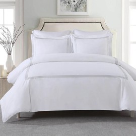 Royal Hotel Bedding Embroidered Adeline 4 Piece Comforter Set with Pillow Shams and Down Alternative Comforter (Duvet Insert) Duvet Cover Set, 100% Cotton Percale, King/Cal King, White and Gold