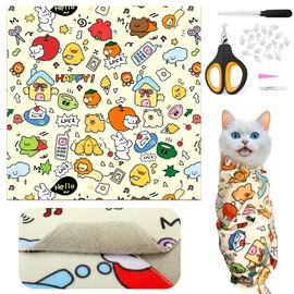 Cat Grooming Supplies - Cat Wrap for Cutting Nails with Cat Nail Clipper and Cat Nail Caps, Cat Restraint for Nail Clipping to Anti-Runaway/Scratch/Bitten, Cat Swaddle Wrap for Calming & Holding Cat