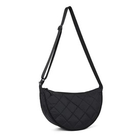 Quilted Crescent Crossbody Bag for Women – Lightweight Nylon Half Moon Shoulder Bag with Adjustable Strap
