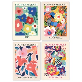 BSITSSS Set of 4 (20 x 30 cm) without Frame Posters for Bedroom, Room Decor Aesthetic Bedroom Colourful Flowers, Vintage BedroomPosters, Fashion Wall Posters, Modern Aesthetic Poster