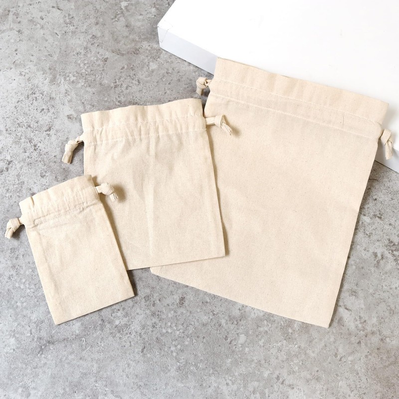 Nippon Chuko ES324N Cotton Ruffle Drawstring Pouch, Medium, Natural, 1
