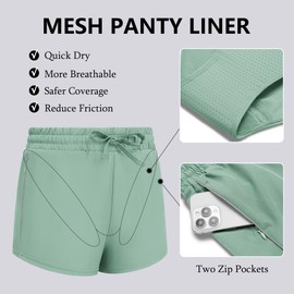 PINSPARK - Pantalones cortos para correr para mujer, de secado rápido, atlético, de cintura alta, con bolsillos con cierre, Bosque medio, X-Large
