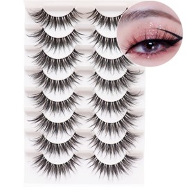 Losha Eyelashes Wispy Lashes Natural Look 8 Pairs Clear Band False Eyelashes Handmade Reusable Fake Eye Lashes Pack (G1)