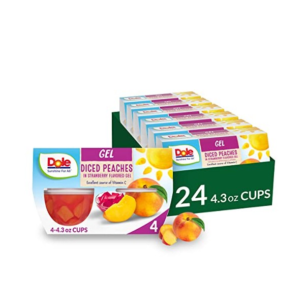 Dole Peaches in Strawberry Gel (4.3-Ounce), 4-Pack Containers, 24 Count