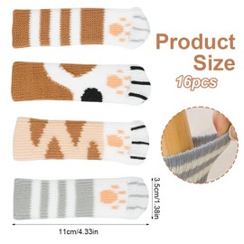 LuminaryLair Pack of 16 Cat Chair Socks, 4 Patterns Elastic Chair Leg Socks, Cat Paw Chair Leg Protectors, Chair Leg Caps, Table, Anti-Scratch Chair Socks, for Desk, Cupboard, Door Handle, Chairs