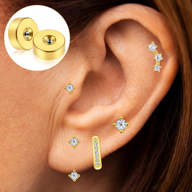 20 Pcs Stainless Steel Earring Backs Gold Flat Screw On